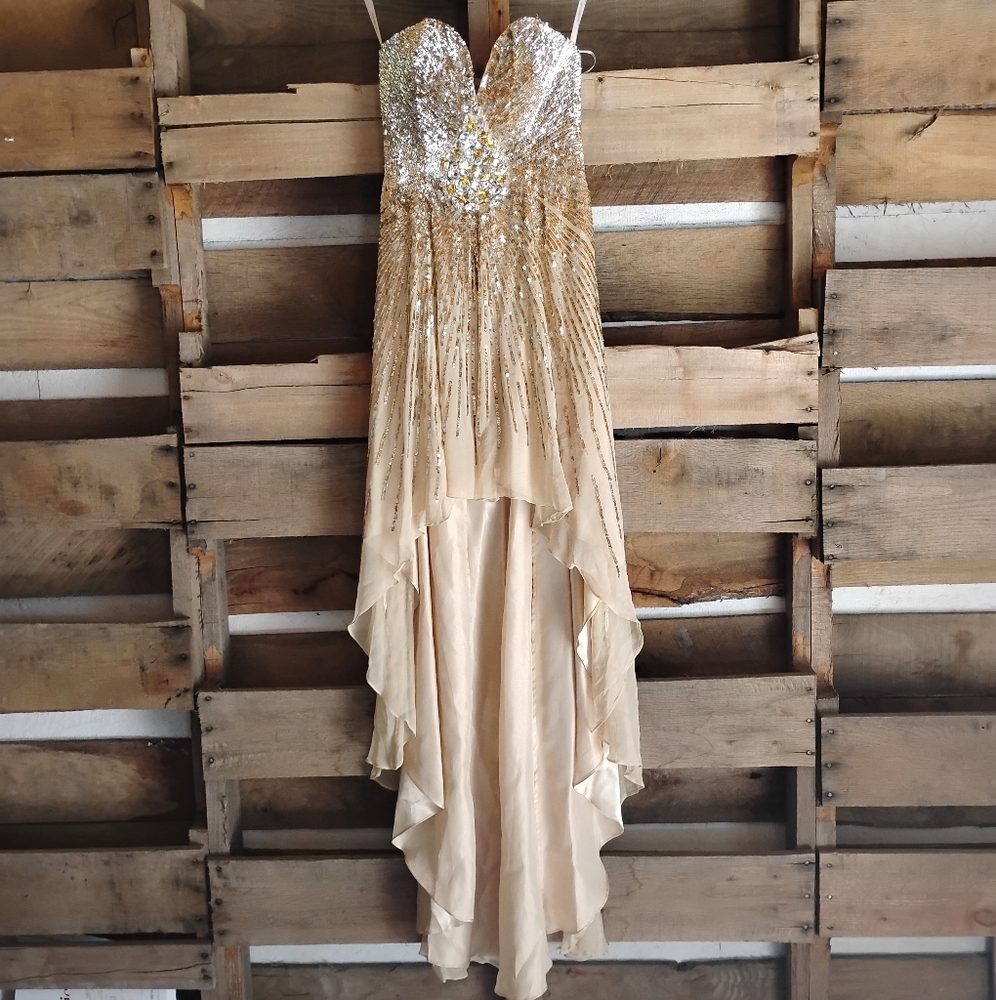 Sherri Hill Pink and Cream Gown with Crystal Accents